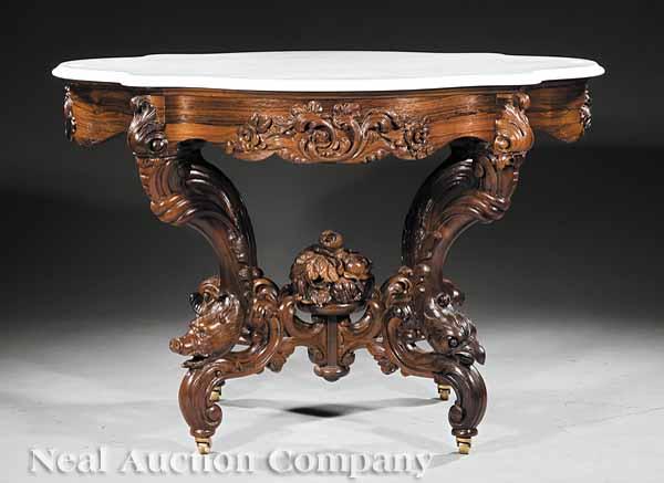 Appraisal: An Important American Rococo Carved Rosewood Center Table mid- th