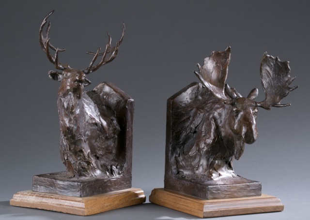 Appraisal: Sandy Scott American th c Bronze bookends Elk and Moose