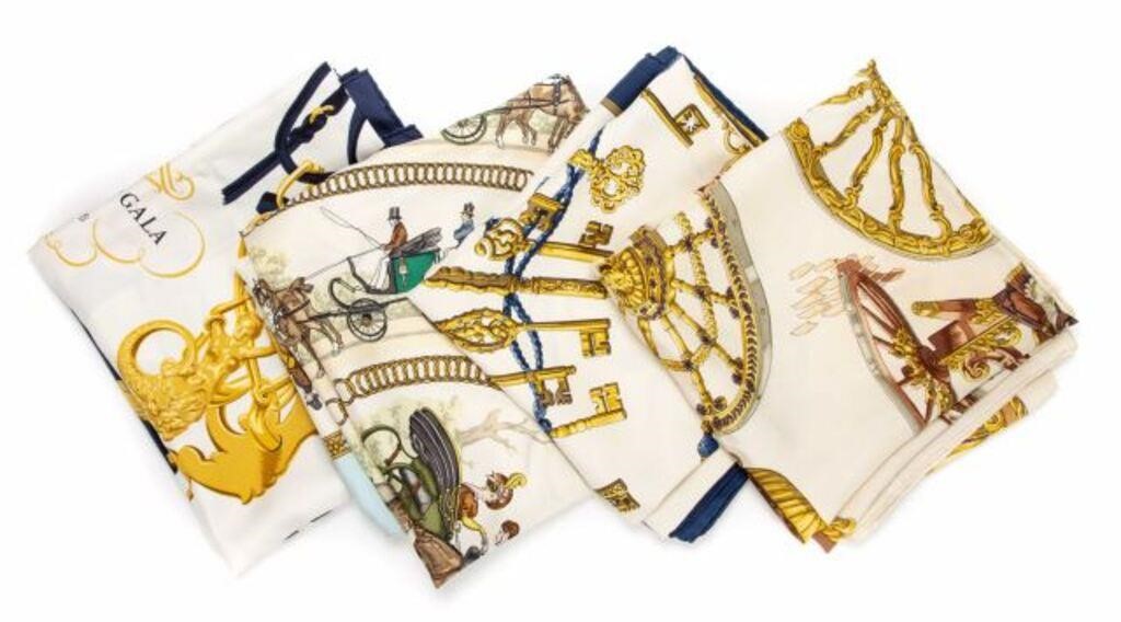 Appraisal: lot of Hermes silk twill scarves including La Promenade de