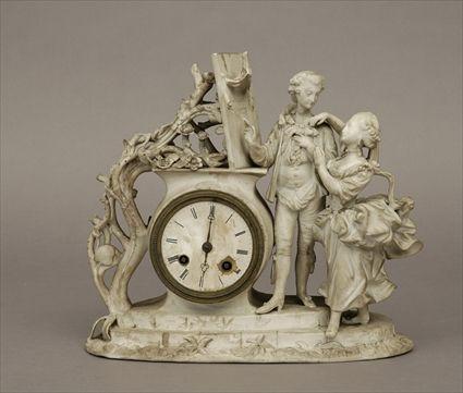 Appraisal: Rococo-Style Biscuit Porcelain Figural Mantel Clock x in