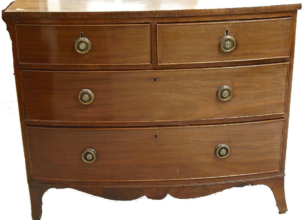 Appraisal: th century mahogany bowfront chest of drawers the top with