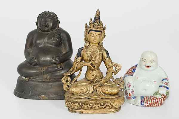 Appraisal: Buddha Figures Asia Three seated Buddhas including one Thai gilt