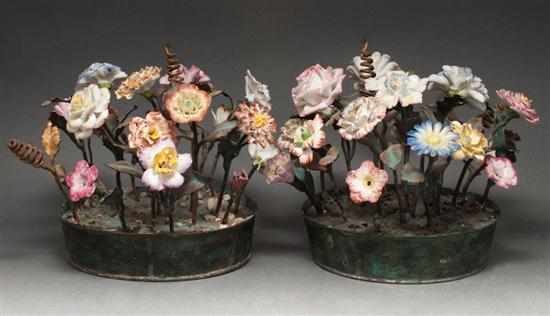 Appraisal: Pair of Continental toleware planters with wire and porcelain flower