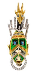 Appraisal: An Karat Bicolor Gold Platinum Polychrome Enamel and Diamond Tribal