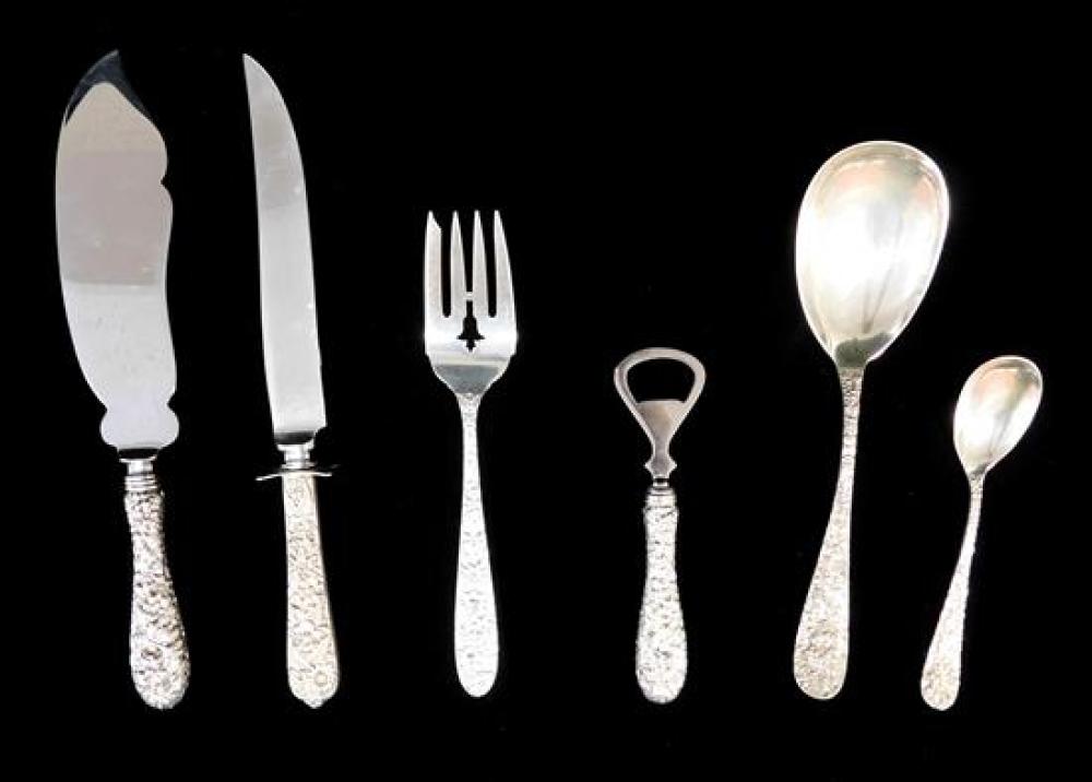 Appraisal: SILVER Six pieces with floral repousse decoration including Stieff serving