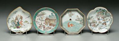 Appraisal: Four pieces Chinese porcelain one peach shape interior with god