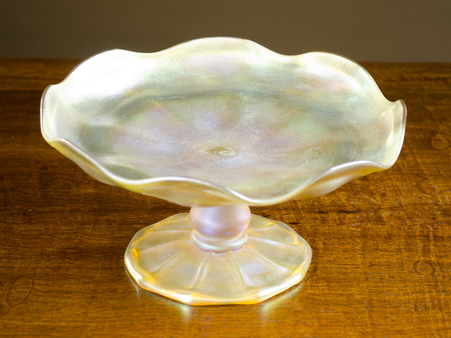 Appraisal: SIGNED LOUIS COMFORT TIFFANY ART GLASS COMPOTE gold iridescent with