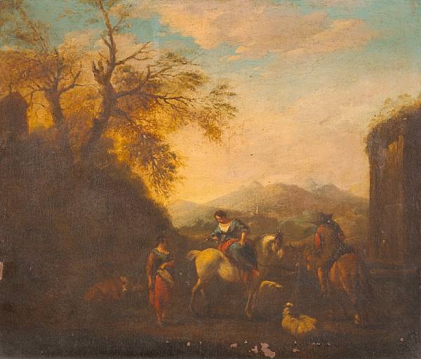 Appraisal: Circle of Nicolaes Berchem Haarlem - Amsterdam An Italianate landscape