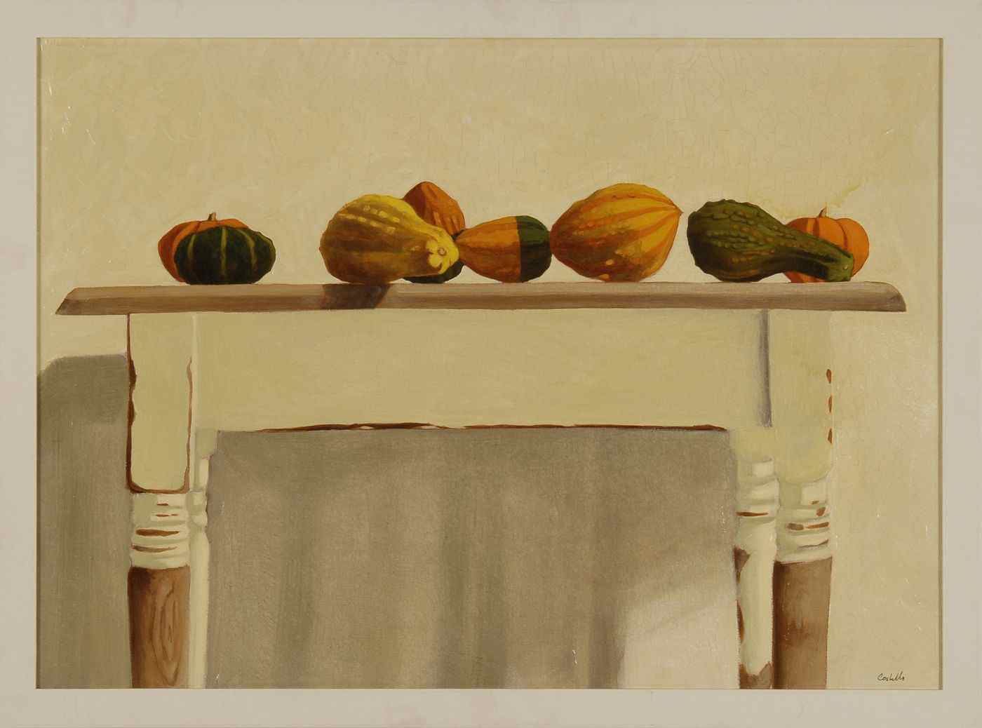 Appraisal: MICHAEL COSTELLOAmerican ContemporaryGourds on a Shaker-style table Signed lower right