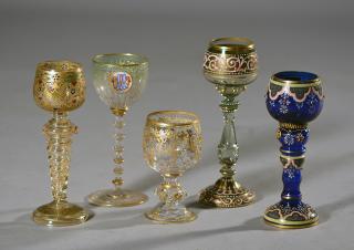 Appraisal: Five Enameled Wine Goblets Five enameled wine goblets Each a