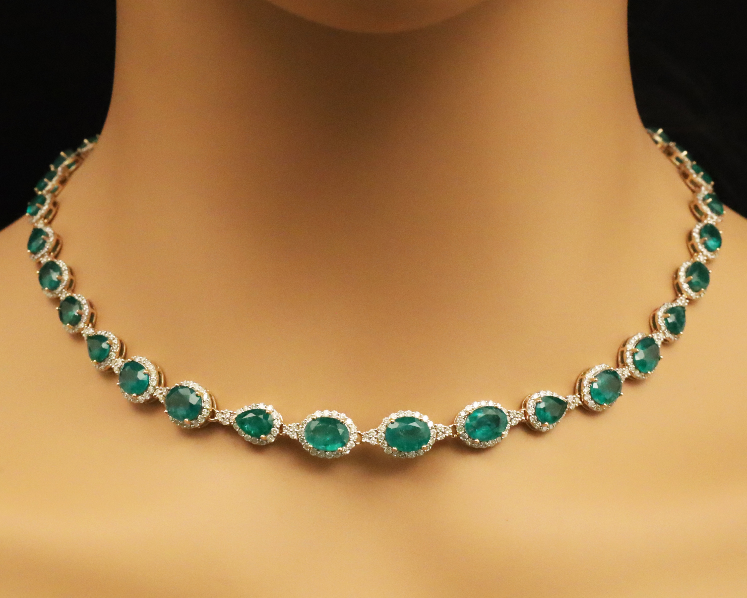 Appraisal: K YG EMERALD DIAMOND NECKLACE K Yellow gold Emerald and