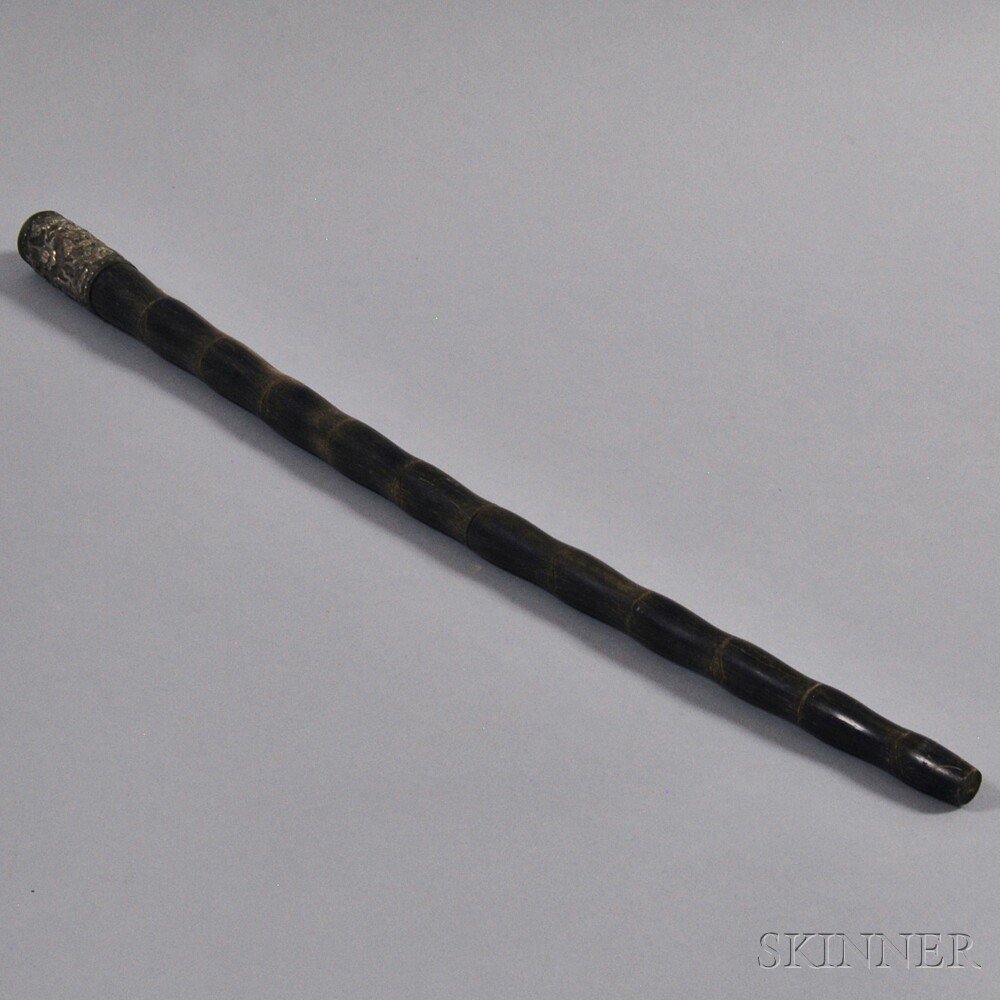 Appraisal: Chinese Buffalo Horn Baton carved to imitate bamboo with a