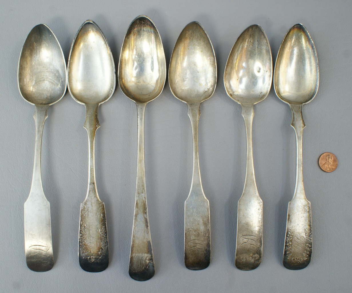 Appraisal: American coin silver tablespoons by I Tanguy by P Fries