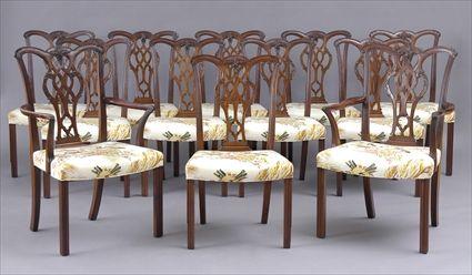 Appraisal: SET OF TWELVE GEORGE III-STYLE CARVED MAHOGANY DINING CHAIRS Including