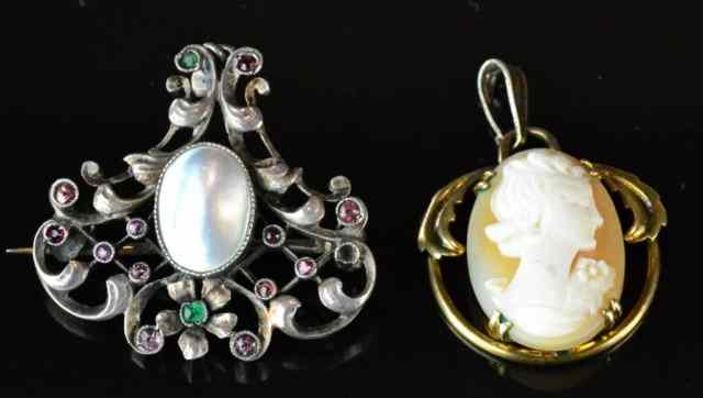 Appraisal: Antique Pendants Including Barogue PearlTo include a silver filigree pendant