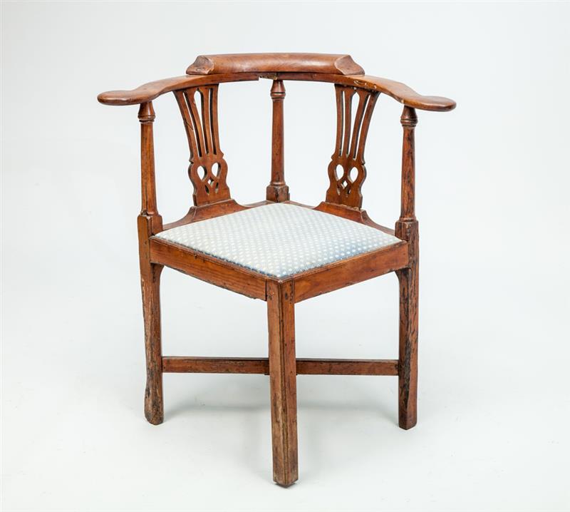 Appraisal: George III Style Walnut Corner Armchair With drop-in seat x