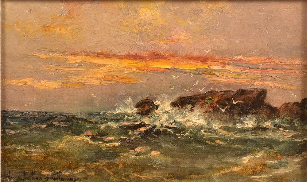 Appraisal: Edward Stratton Holloway Seascape Painting Small Oil on Board Seascape