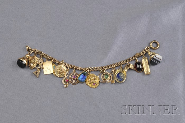 Appraisal: Antique Charm Bracelet the eighteen gold and gilt-metal charms including