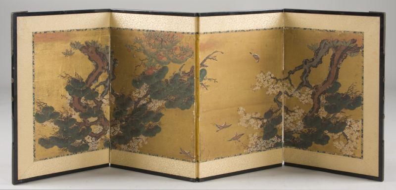 Appraisal: Antique Japanese Four-Panel Table Screen th c landscape set against