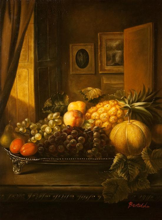 Appraisal: Bertoldo Continental th century Still Life with Fruit in Interior