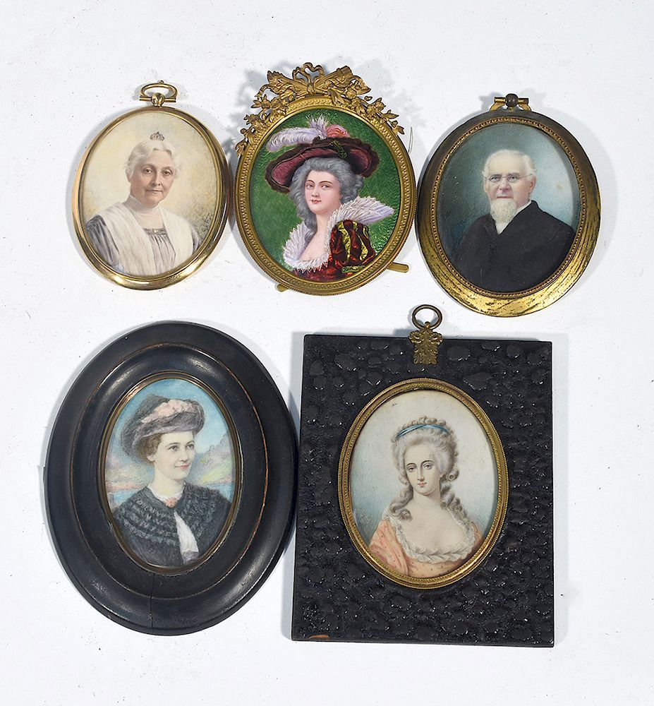 Appraisal: Five oval miniatures four women one man Five oval miniatures