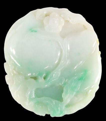 Appraisal: Chinese carved jade ornament pendant apple green to white with