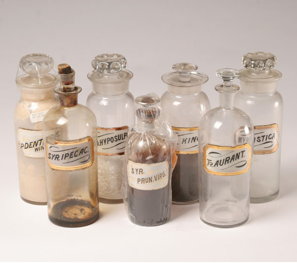 Appraisal: Lot of Pharmacy apothecary bottles with glass label and stoppers