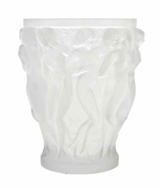 Appraisal: A Lalique Molded and Frosted Glass Bacchantes Vase of circular