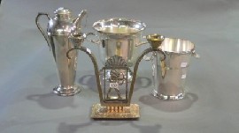 Appraisal: Two twin handled EP wine coolers and cocktail shaker together