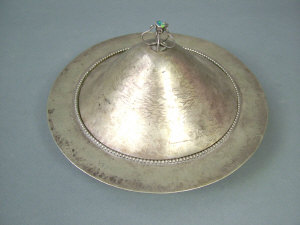 Appraisal: An Arts Crafts silvered metal and chrysoprase muffin dish cover