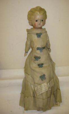 Appraisal: A wax over composition pumpkin shoulder head doll with fixed