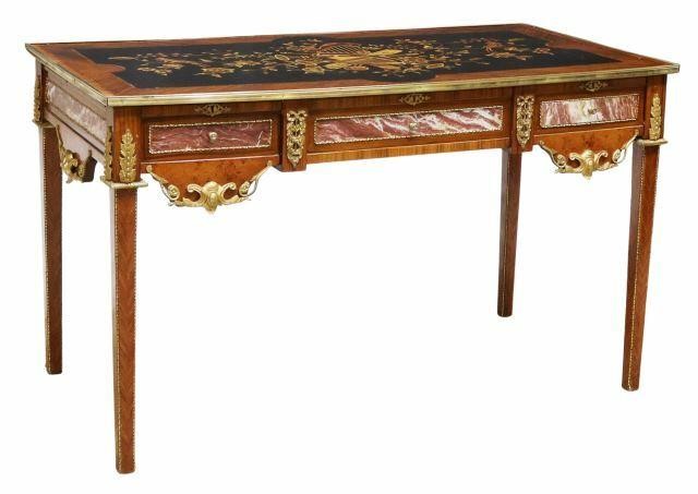 Appraisal: French ormolu-mounted mahogany writing desk mid th c top with