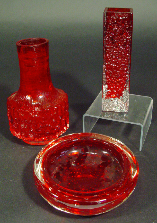 Appraisal: Whitefriars ruby bark glass vase a pinhead vase and a