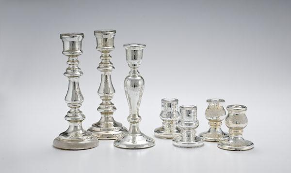 Appraisal: SEVEN MERCURY GLASS CANDLESTICKS th century English or Continental Includes