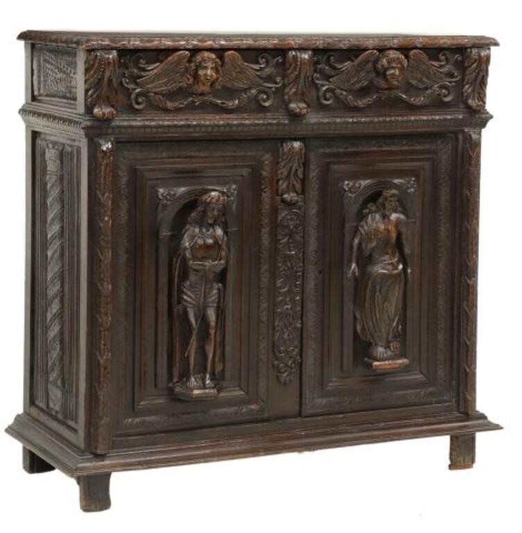 Appraisal: Continental sideboard th th c case fitted with two cherub