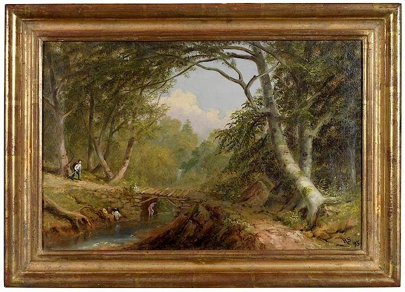 Appraisal: Russell Smith Scottish America - Bathing in a Stream-The Encounter