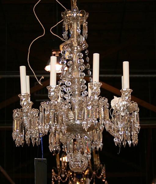 Appraisal: A Neoclassical style cut glass eight light chandelier late th