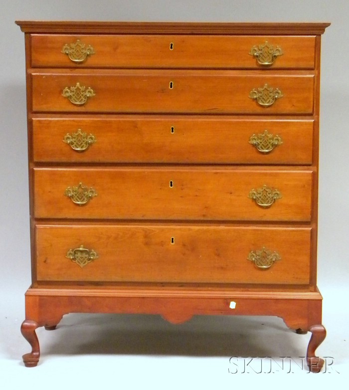 Appraisal: Cherry Five-Drawer Chest-on-Frame later frame ht wd in