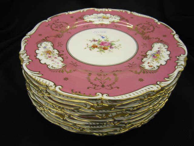 Appraisal: Coalport China Plates floral sprays pink gold border excellent