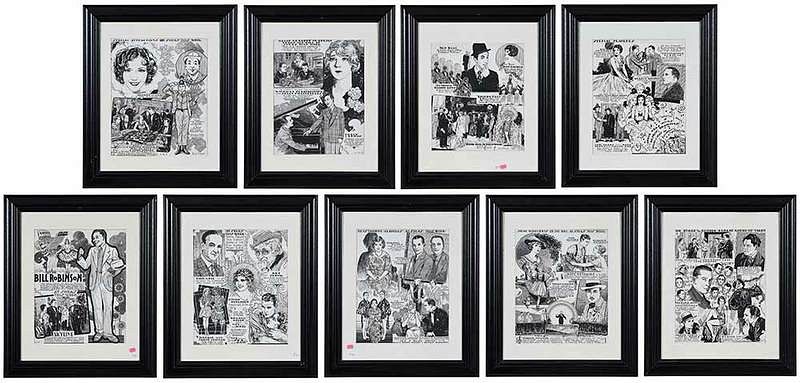 Appraisal: Nine Framed Illustrations American twentieth century advertising night club and