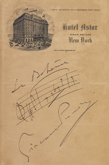 Appraisal: PUCCINI GIACOMO Autograph Musical Quotation Signed two bars on a