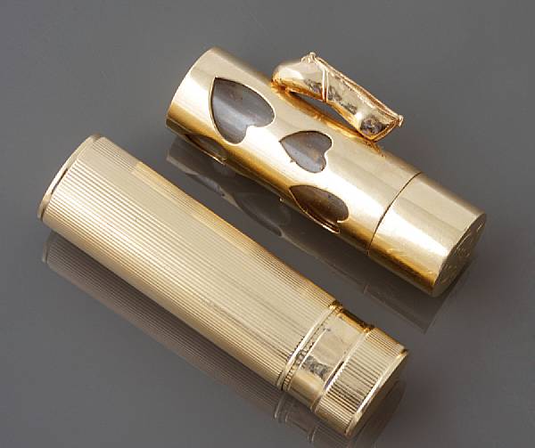 Appraisal: A collection of two k gold lipstick cases one signed