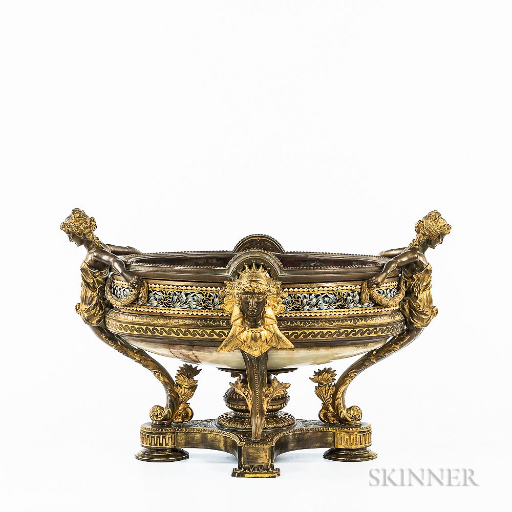 Appraisal: Renaissance Revival Gilt-bronze and Champleve Planter Renaissance Revival Gilt-bronze and