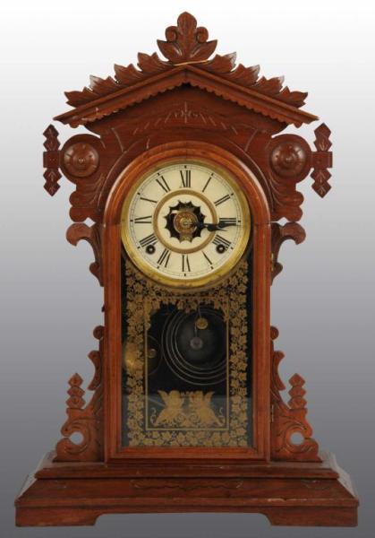 Appraisal: Gingerbread Shelf Clock with Reverse Painted Glass Description Time and