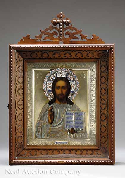 Appraisal: Russian Icon late th early th c Pantocrator figure painted