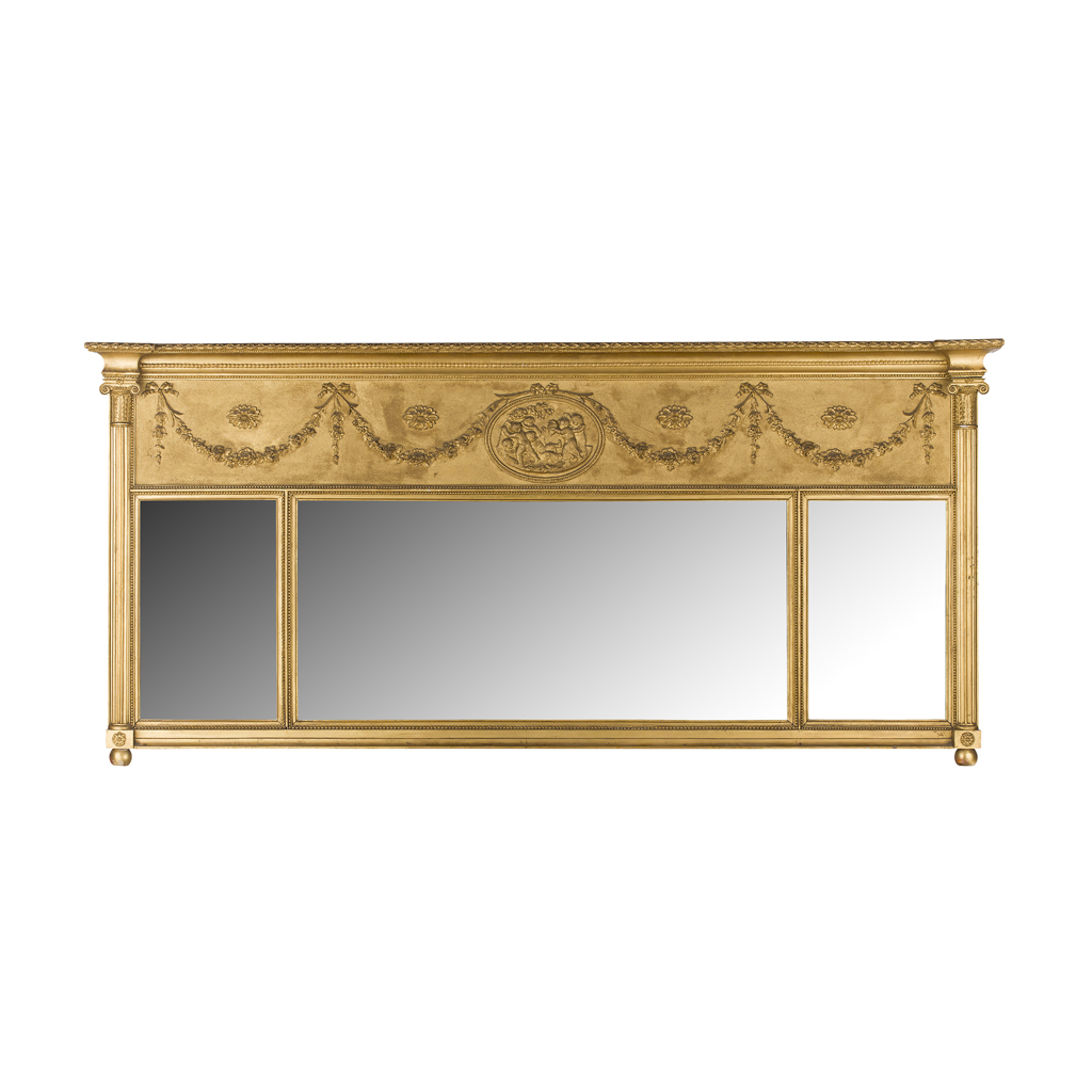 Appraisal: REGENCY GILTWOOD TRIPLE OVERMANTEL MIRROR TH CENTURY the inverted breakfront