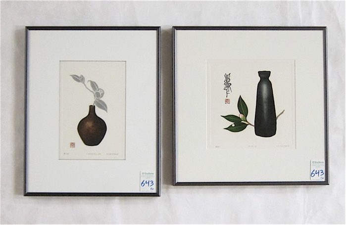 Appraisal: HAKU MAKI MIXED MEDIA PRINTS Japan - Vases and flowers