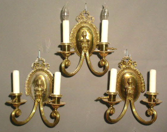 Appraisal: Set of three Louis XVI style brass wall sconces c