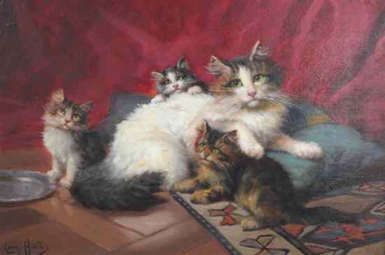 Appraisal: L on Charles Huber - oil on canvas Cat and