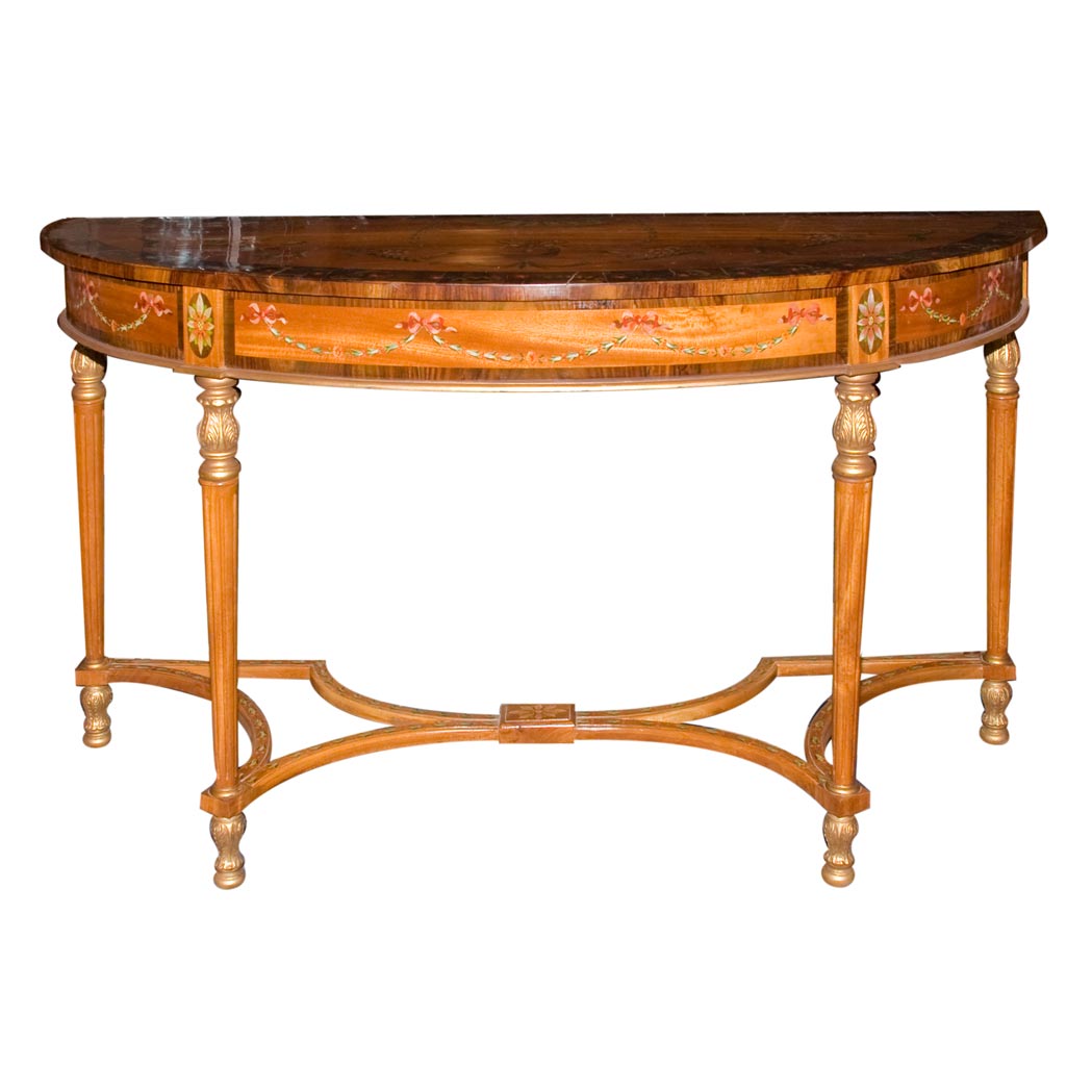 Appraisal: Neoclassical Style Painted and Parcel Gilt Satinwood and Rosewood Console